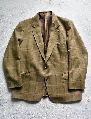 Vtg 70s Master Magee Green Checked Herringbone Wool Tweed Sports Jacket Coat C48 • £25