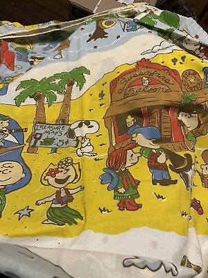 Vintage Snoopy Peanuts Charlie Brown Twin Sheet Set 3 Pc Western Pirate Beach • $79.90