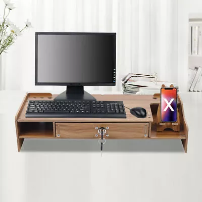 Monitor Stand Organizer Riser Computer Laptop Shelf With Lockable Storage Drawer • $27