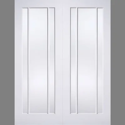 Internal Lincoln White Primed Rebated Pair Clear Glass Doors • £154.99