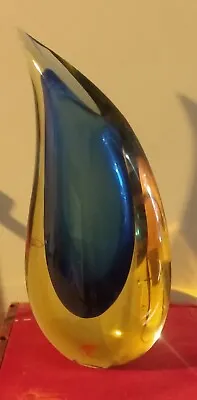 Vintage Luigi Onesto Glass Vase/Signed/Murano/Oggetti/Italy/Tear Drop/Art/Blue • $115