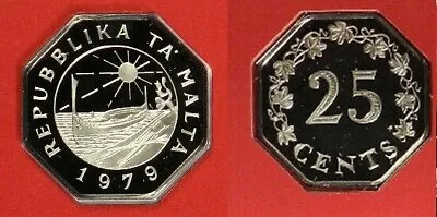 1979 Malta Proof Octagonal 25 C Emblem With Boat • $12.99