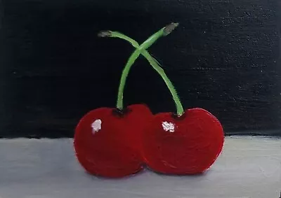 ACEO Original Miniature Oil Painting. Cherries Fruit Still Life.  • £0.99