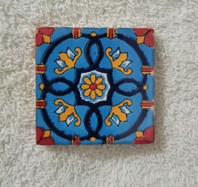 Glossy  Blue Gaelic Blossom  Mexican Talavera Ceramic Tiles 2x2 • $3.75