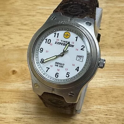 Timex Expedition Quartz Watch Men 50m Silver White Military Leather New Battery • $29.99
