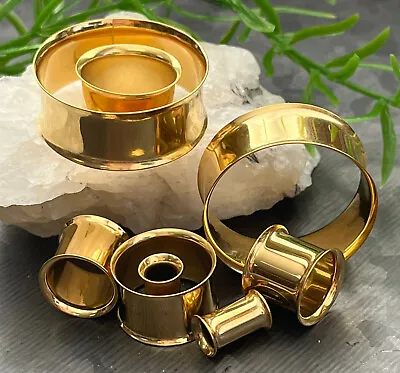 PAIR Gold Plated Double Flare Tunnels Ear Plugs Earlets Gauges • $13.95