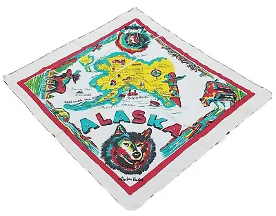 Vtg Alaska Souvenir State Map Tablecloth 33.5  X 38  Dog Eskimo Totem Pole ART • $28.15