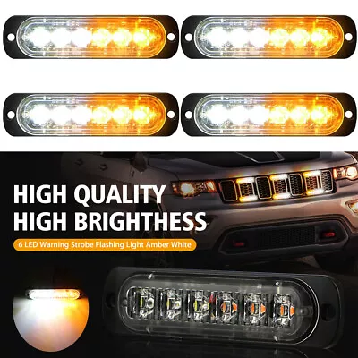 4X Amber/White 6 LED Car Truck Flashing Warning Hazard Beacon Strobe Light Bar • $20.97