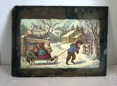 Vintage Roofing Slate Art Wall Decor Plaque Winter Scene 12-1/4  X 16-1/4  • $14.99