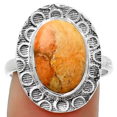 Natural Coral Jasper 925 Sterling Silver Ring S.8.5 Jewelry R-1090 • $10.49