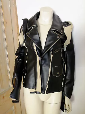 Maison Martin Margiela H&M Leather Biker Jacket Coat UK 10 S Deconstructed US 6 • $435.49