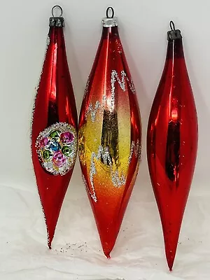 Vintage Mercury Glass Indent Tear-Drop Christmas Ornaments Set Of 3 • $20