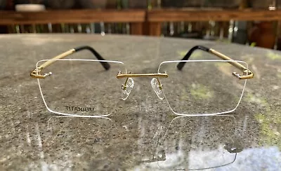 Men Rimless Titanium Eyeglasses Men's Gold Rectangular Glasses Rimless Glasses • $41.79