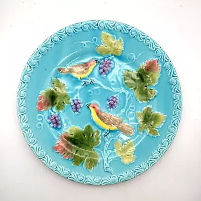 German Majolica Birds & Grapes Zell 230 L Blue Luncheon Plate 9 1/8  • $76.49