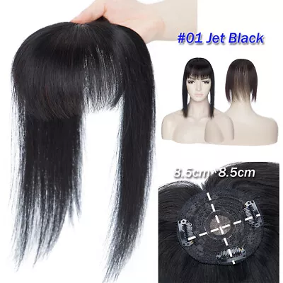 CLEARANCE Women Topper 100% Human Remy Hair Clip In Hairpiece With Bang Silk Wig • $35.55