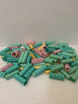 Vintage Curlers Plastic Hair Rollers Lot Green Pink Yellow Assorted Sizes USA • $11.95
