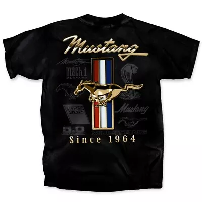 Ford Mustang Golden Tribar Since 1964 Adult Men's Black Tee Shirt Pbpdd • $24.99