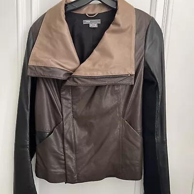 VINCE Women’s Asymmetrical Buttery Leather Brown & Black Jacket  XS Stained • $49