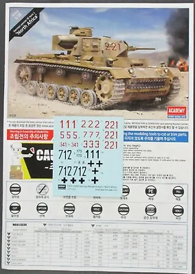 ACADEMY 1/35 Scale German Panzer III J - Decals & Directions From Kit No. 13531 • $10.99