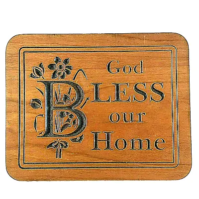 P Graham Dunn Cherry Wood Wall Plaque God Bless Our Home Handmade • $16.50