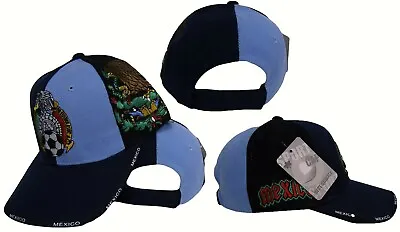 Light Blue Navy Mexico Mexican Soccer Cap Hat 3D Embroidered • $8.88