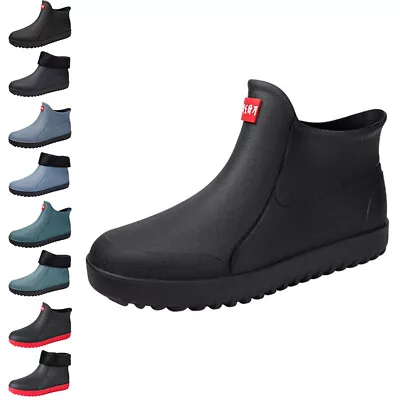 Mens Rain Boots Wellies Casual Waterproof Rainboot Ankle Boots Wellington Garden • £28.94