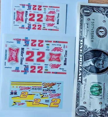 Custom 1/64 & Ho Clear Water Slide Decals Nascar #2 Miller High Life Time  All 3 • $3.59
