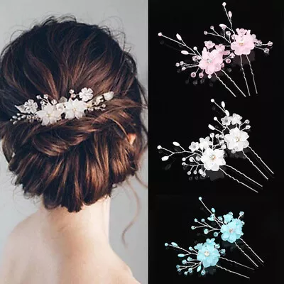 £3.16 • Buy Hair Clips Bridal Bridesmaid Wedding Hair Pins Crystal Pearls Flower Accessories