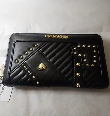 Love Moschino Women Wallet Black Leather Stud Zipper Heart. Moschino Wallet NWT • $65.99