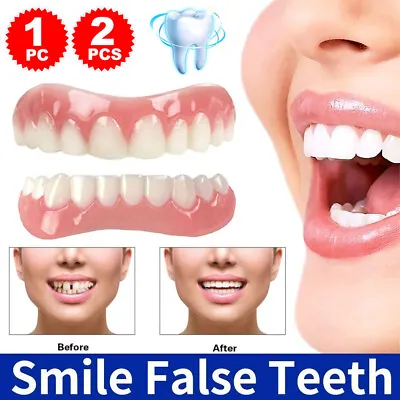 Snap On Pair Upper/Lower Smile False Teeth Cosmetic Dental White Denture Veneers • $14.27