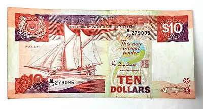 Singapore $10 Dollars 1988 Palari Ship  Bank Currency Banknote Money P#20 • $6.99