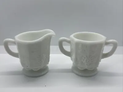 Vintage Westmoreland Milk Glass Paneled Grape Individual Creamer Open Sugar Set • $19.94