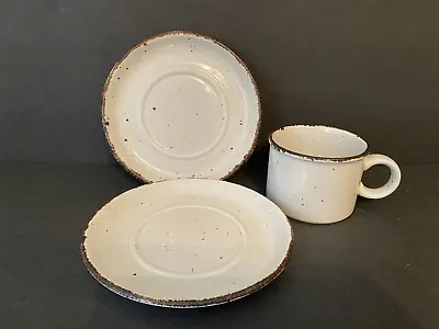 3 Stonehenge Midwinter Cup & Saucer Plates Speckle Brown Rustic England 6 1/8” • $20