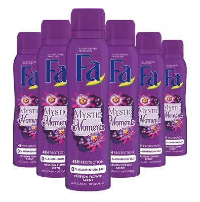 6x Fa Women Mystic Moments Deodorant Spray 48H Passion Flower Scent 150 Ml • $54.99