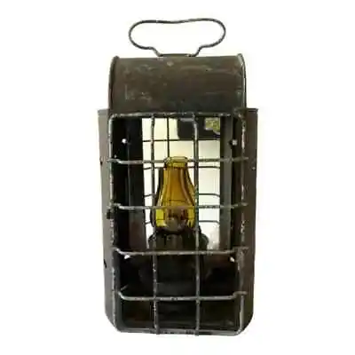 Punched Tin Metal Rustic Lantern With Mini Oil Lamp & Hanger With Hinged Door • $40