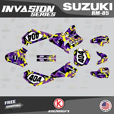 Graphics Kit For Suzuki RM85 (2001-2023) RM 85 INVASION-purple-yellow • $54.99