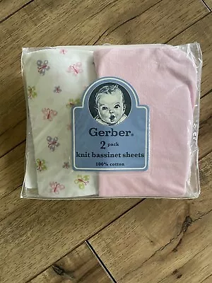 NIP Gerber Knit Bassinet Sheets-2 Pack-Pink/Butterflies-Fits 16x32 • $14.99