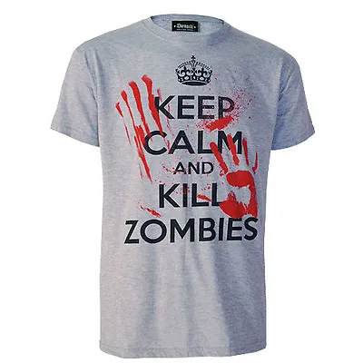 Darkside Clothing Keep Calm Kill Zombies Horror Comic Grey Short Sleeved Tshirt • £5.99