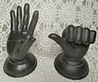 Pair (2) Of Hand Gesture Figures Matte Black Pointer & Waving Art Sculpture • $29.99