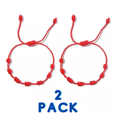 Pulsera Roja 7 Nudos 2 Piezas CordÃ³n Ajustable La ProtecciÃ³n Del Mal De Ojo • $8.97