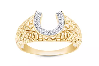 1/5ct Natural Round Diamond Men's Nugget Horseshoe Ring 10K Solid Yellow Gold • $550.15