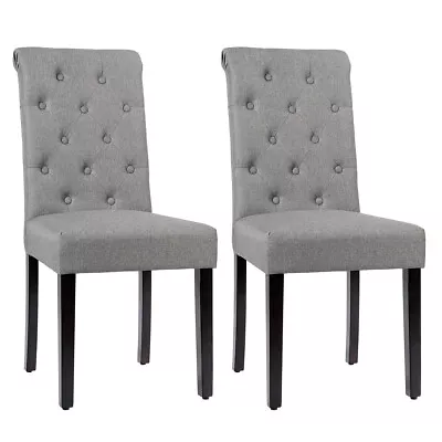 Set Of 2 Tufted Dining Chair Parsons Upholstered Fabric Chair With Wooden Legs • $119.98