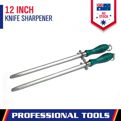 2-Piece 12  Knife Sharpener Kitchen Butcher Diamond Sharpening Steel Bar File • $22.99