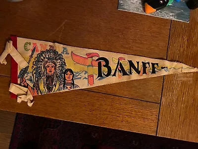 Banff Canada Indian Chief  Totem Poles Vintage Souvenir Pennant • $9.99