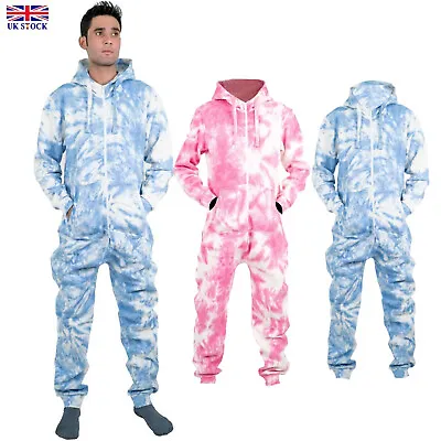 Men's Fleece Tie-Dye  All-in-One Unisex Adult Hooded 1Onesie Pyjamas Jumpsuit • £22.99