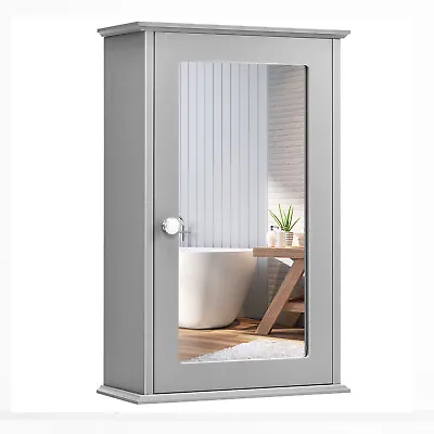 Bathroom Wall Cabinet Single Mirror Door Cupboard Storage Wood Shelf Grey • $39.95