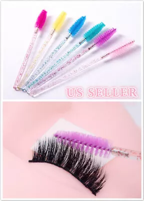 50pcs Eyelash Brush Disposable Crystal Handle Pen Mascara Applicator Spiral Wand • $5.98