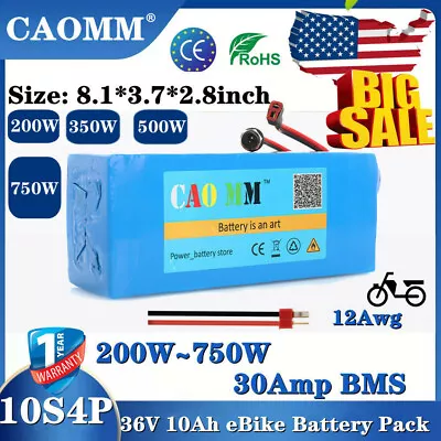 $122.59 • Buy 36V 10Ah Lithium Li-ion Battery Pack For ≤750W Ebike Bicycle E Bike Electric BMS