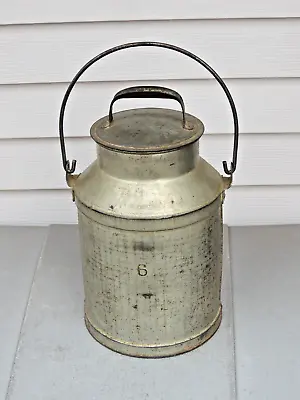 Vintage Steel Metal Milk Can Pail 13 1/2  Tall 7 3/4  Diameter Marked #6 • $49.50