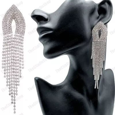 CLIP ON Large GLITZY CHANDELIER EARRINGS Non-pierced Ears AUSTRIAN CRYSTAL Big • £7.99